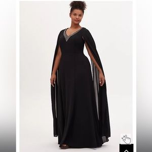 COPY - BNWT Torrid Disney MALEFICENT Black Crepe & Georgette Cape Sleeve Gown